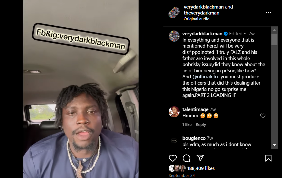 The post remains intact on his Instagram page