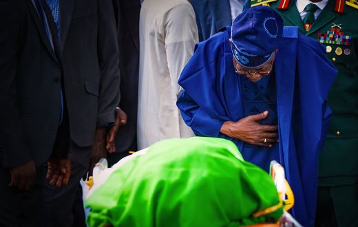 President Bola Tinubu giving his predecessor, late former President Muhammadu Buhari, his last bow before his burial on Tuesday, July 15, 2025.