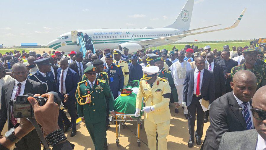 President Bola Tinubu giving his predecessor, late former President Muhammadu Buhari, his last bow before his burial on Tuesday, July 15, 2025.