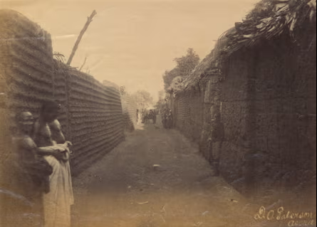 Old photo of a street in ancient Benin