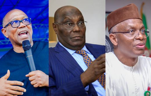 L-R: Peter Obi, Atiku Abubakar and Nasir El-Rufai. [Facebook/Getty Images].