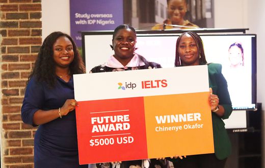 From the right - Funmilayo Kemi Ogunleye (Area IELTS Operations Manager – SSA), Dr. Chinenye Okafor(IDP IELTS Future Award winner), Abiola Akinyemi (IELTS Operations and Business Development manager, Nigeria)