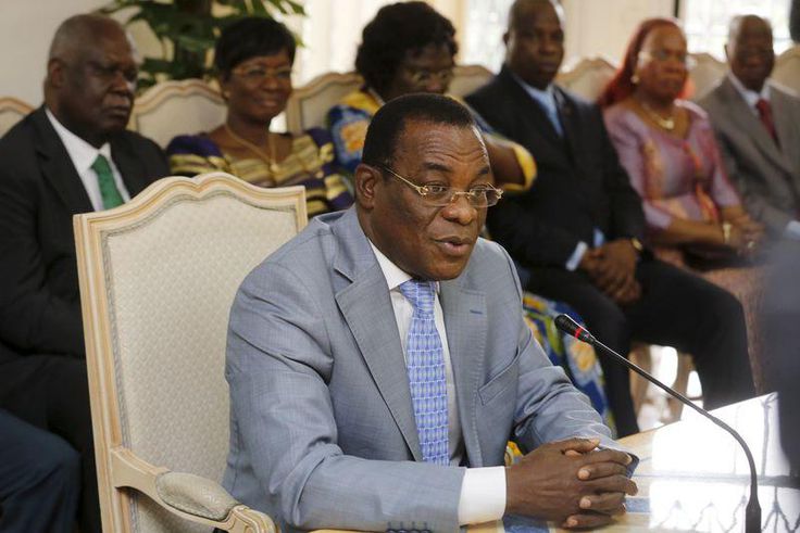 Pascal Affi N'Guessan, leader of Ivorian Popular Front (FPI), party of former Ivory Coast president Laurent Gbagbo, speaks after submitting documents to Independent Electoral Commission (CEI) president Youssouf Bakayoko to register his candidacy for th...