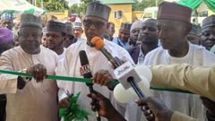 From Left to Right: Dr Mohammed Aminu Mohammed, Bello Muhammad Gronyo, and Aliyu Wammako at the commissioning of the building donated to NABTEB by Wamakko