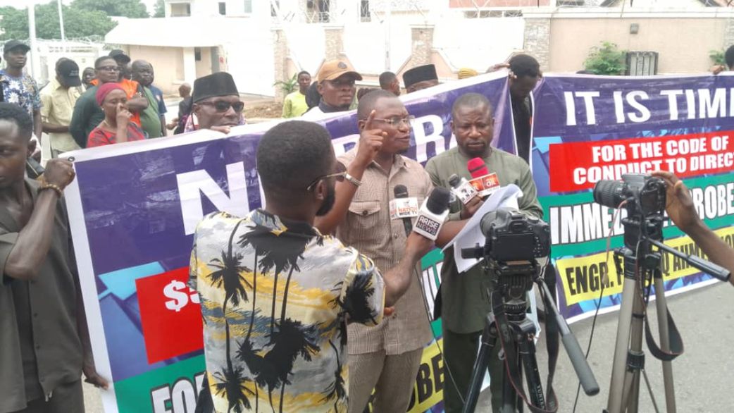 Dan Okwa, Convener of the Situation Room for Oil Sector Reforms, addressing the press.
