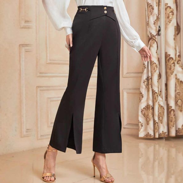 Women’s Black Split Hem Flare Leg Office Trousers
