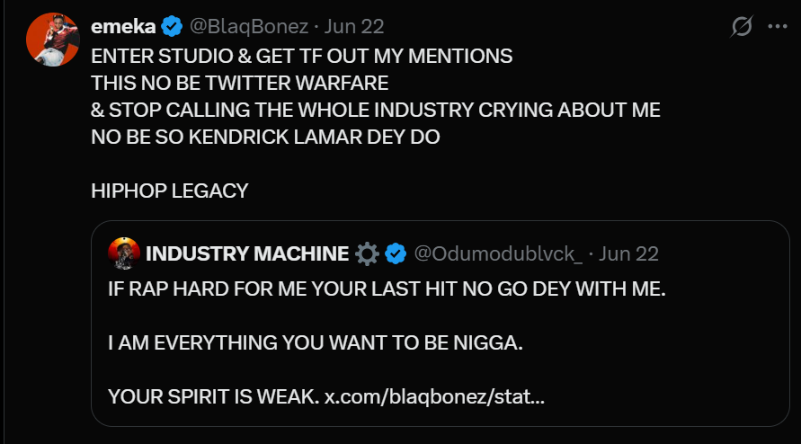 Blaqbonez has demanded that the beef be taken into the booth