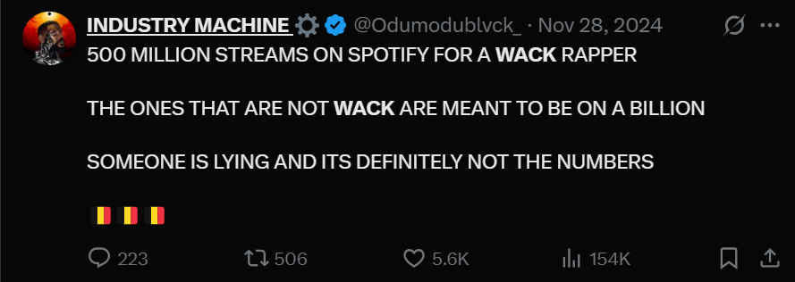 OdumoduBlvck celebrates his album 'Eziokwu' reaching 500 million Spotify streams