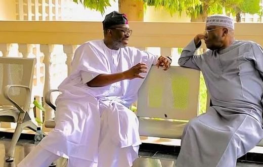 L-R: Segun Showunmi and former Vice President Atiku Abubakar. [Facebook/Reno Omokri]