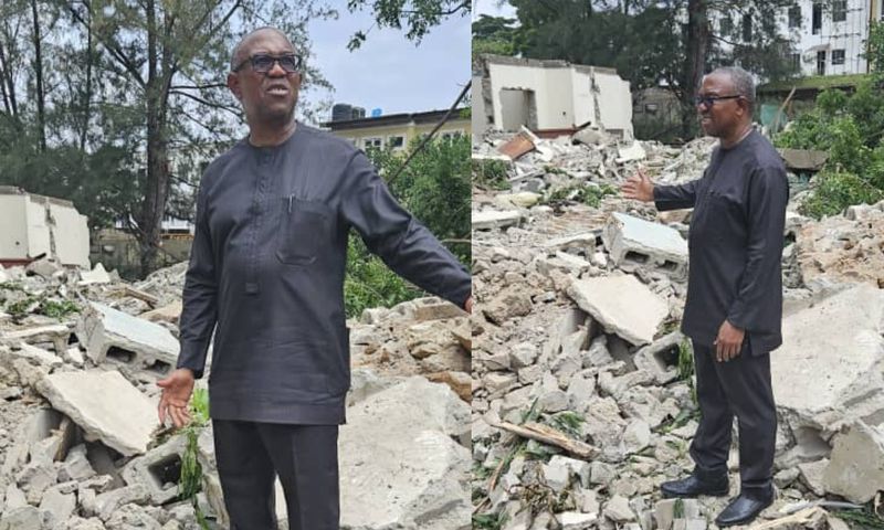 The property of Peter Obi's brother, located in Lagos, was demolished by the Lagos State government. [Facebook/Peter Obi]