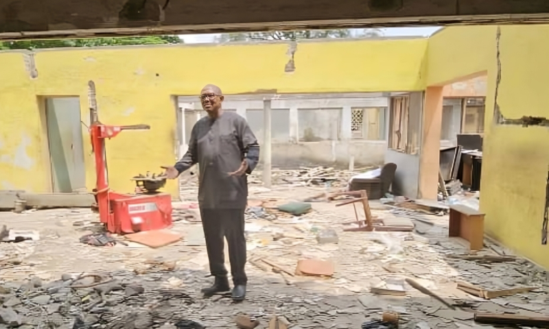 The property of Peter Obi's brother, located in Lagos, was demolished by the Lagos State government. [Facebook/Peter Obi]