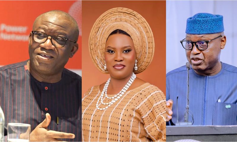 L-R: Former governor of Ekiti State, Kayode Fayemi, Dr. Margaret Fagboyo, and Governor Biodun Oyebanji. [Facebook]