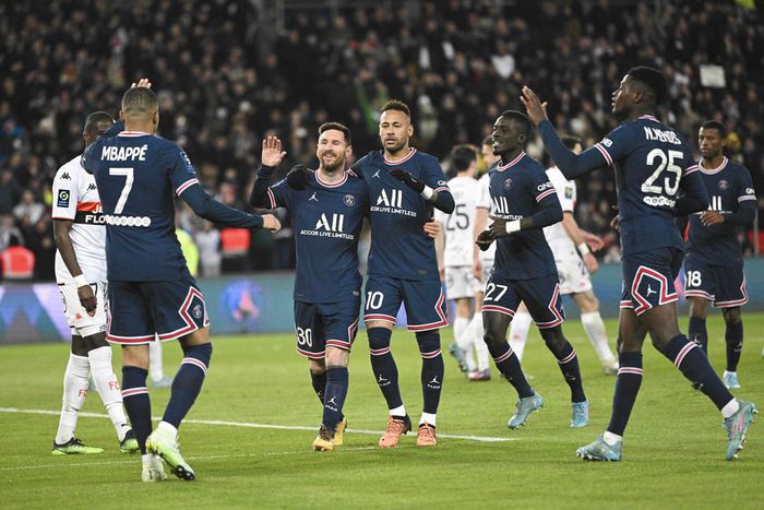 Messi, Neymar and Mbappe celebrate (IMAGO / PanoramiC)