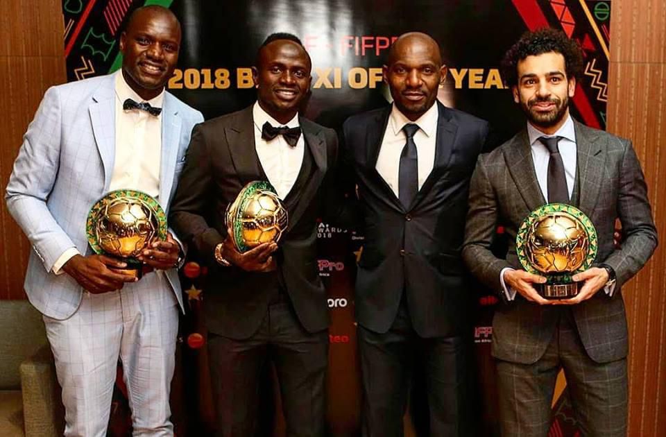 Denis Onyango, Sadio Mane, Jeremy Jitap and Mo Salah
