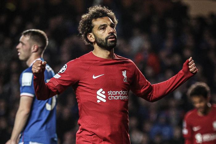 Mohamed Salah celebrates hattrick against Rangers