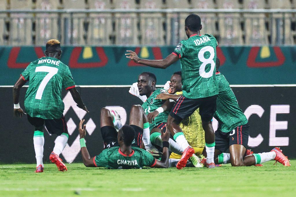 Gabadinho Mhango (C) gave Malawi a shock lead with a sensational goal