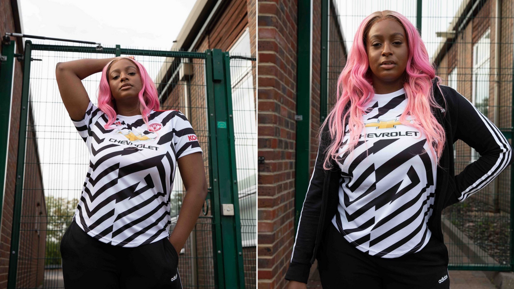 Dj Cuppy modelled for Man United 202 season away kit