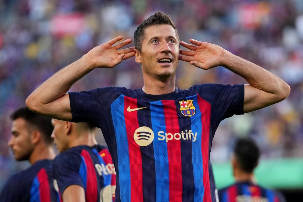 Lewandowski opened his scoring with his first goal at the Spotify Camp Nou against Real Valladolid on Sunday evening