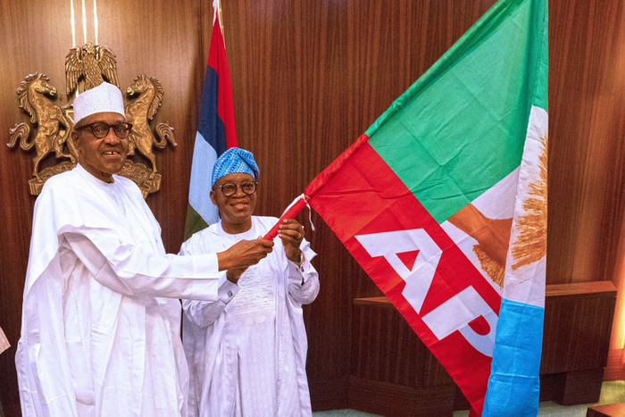Osun election: Buhari presents APC flag to guber candidate Oyetola