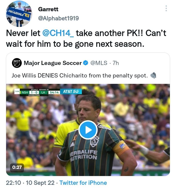 The supporters are tired and want Chicharito to stop taking penalties.