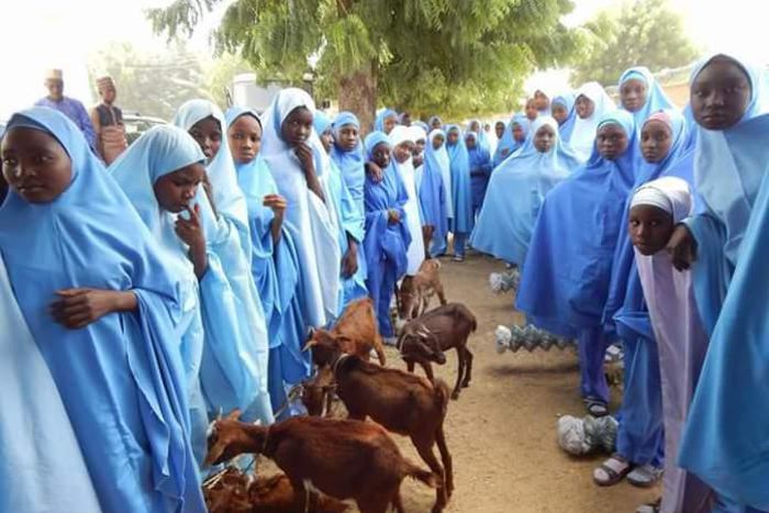 Students of Government Girls Arabic Secondary School, Dutsinma receiving their goats