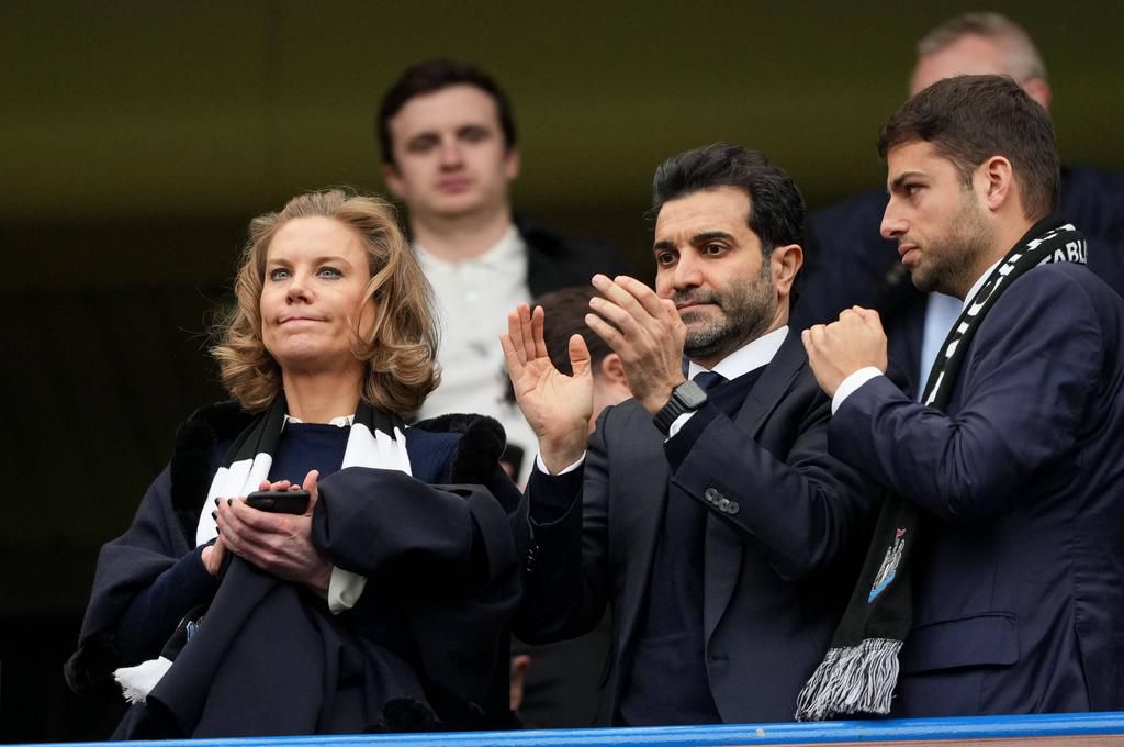 Newcastle directors Amanda Staveley (L) Mehrdad Ghodoussi (C) and Jamie Reuben (R)
