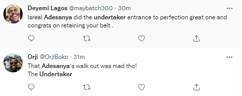 Reactions as Adesanya channels Undertaker