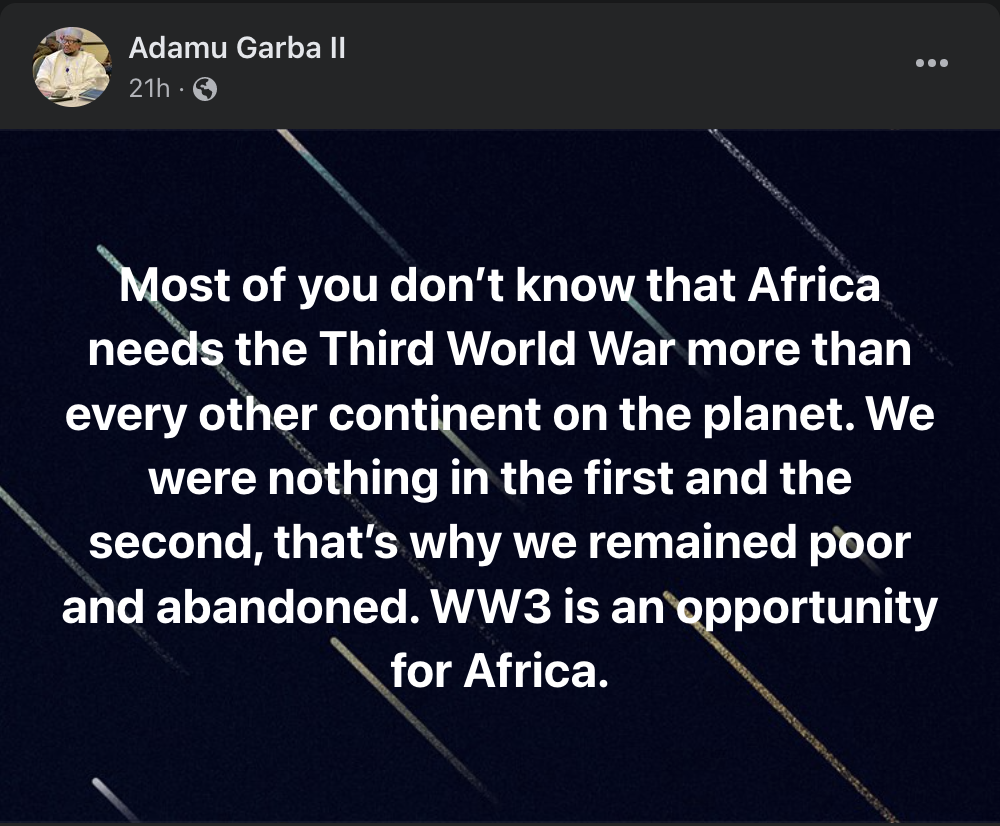 Adamu Garba Facebook Post