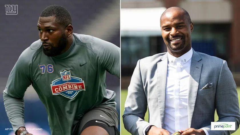 New York Giants tackle Roy Mbaeteka was discovered by Osi Umenyiora