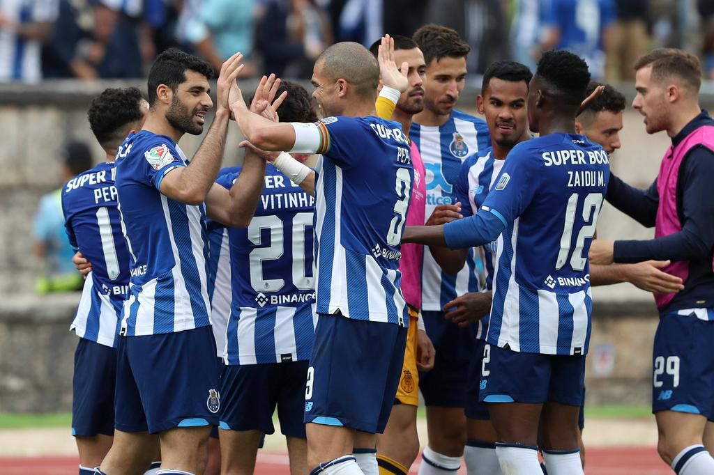 Mehdi Taremi (1st from left) celebrates his winner with his Porto teammates