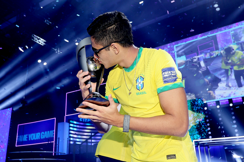 Gabriel Pacheco Crepaldi (Crepaldi) of Brazil celebrates after winning the Final match between Brazil and Poland as part of the FIFAe Nations Cup 2022