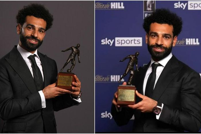 Mohamed Salah celebrates winning FWA award