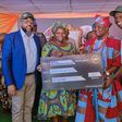 L-R: Marketing Manager, Mainstream Spirits & RTD, Guinness Nigeria; Uche Onwudiwe; a beneficiary, Salami Aminat Yetunde; HRM, Ataoja of Osogbo, Oba Jimoh Olanipekun Oyetunji; Corporate Relations Director, Guinness Nigeria, Rotimi Odusola, during a cour...