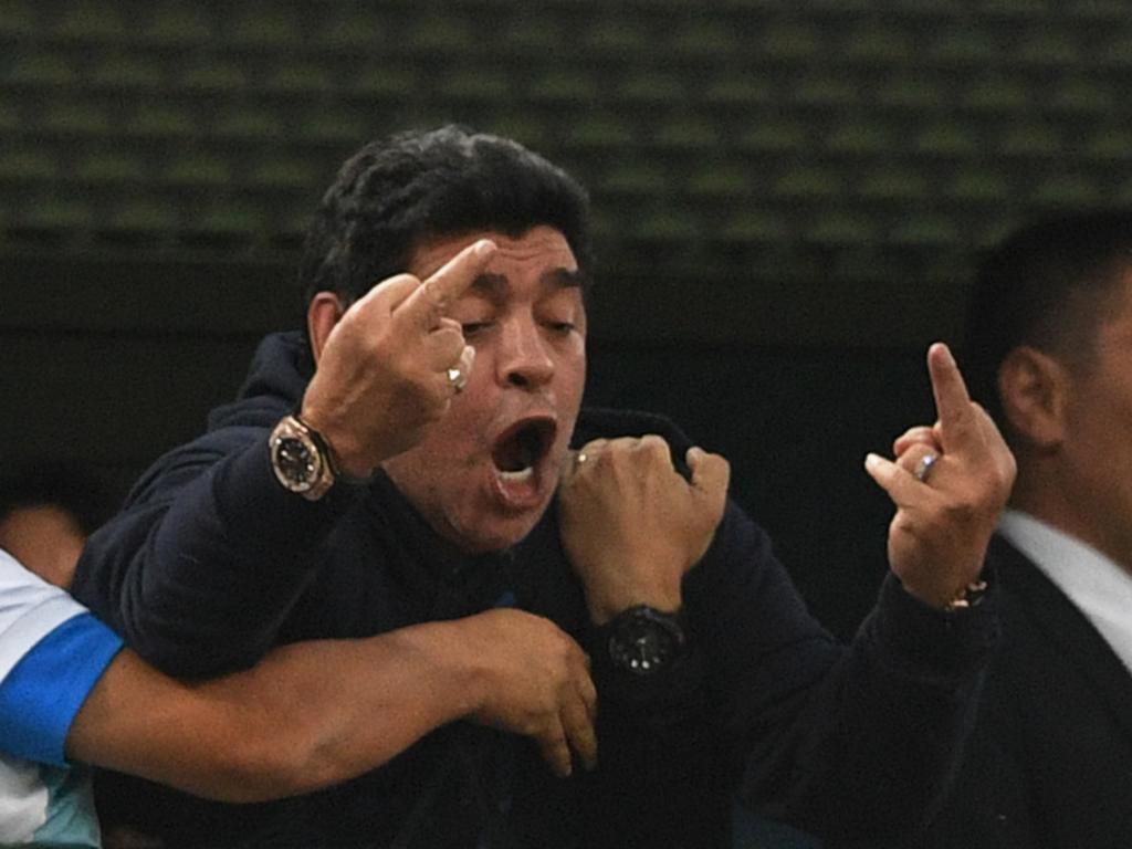 Maradona was caught on TV giving Nigerian fans “the finger” after Lionel Messi scored at the 2018 FIFA World Cup