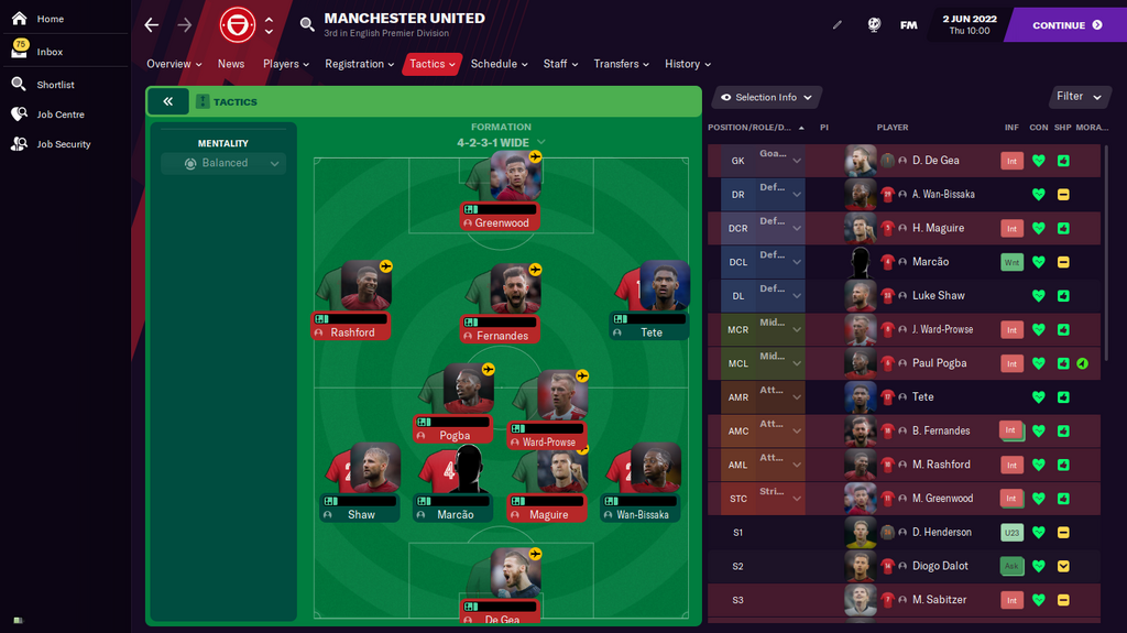 Erik Ten Hag preferred 4-2-3-1 as his formation.