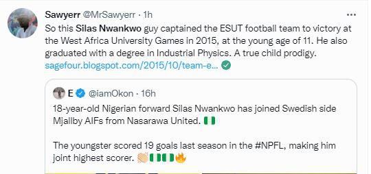 Tweets about Silas Nwankwo