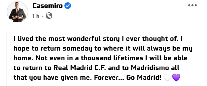 Casemiro's message to Real Madrid.