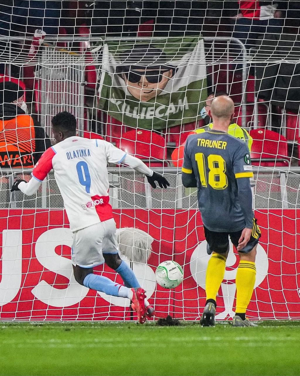 Olayinka Peter wheels away after putting the ball in the back of the net against Feyenoord.