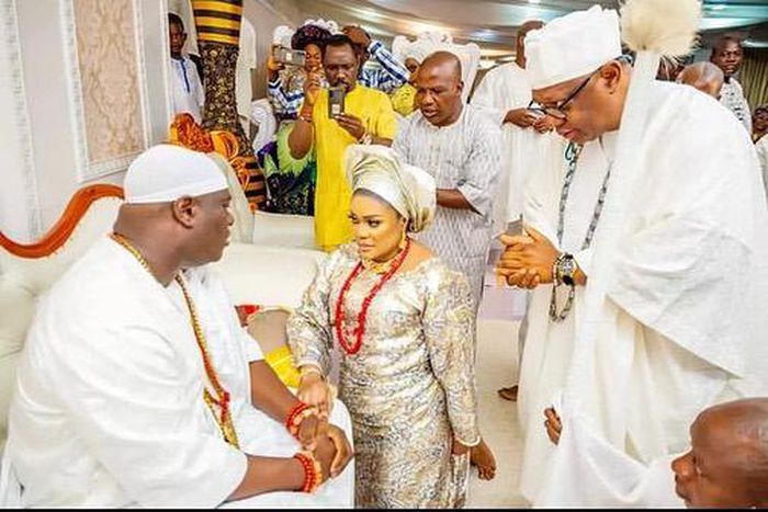 The Ooni of Ife and his new wife,  Olori Mariam Anako [LindaIkejiblog]