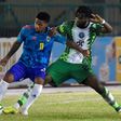 Cape Verde forward Vagner Dias (L) shields the ball from Nigeria defender Chidozie Awaziem (R) during a 2022 World Cup qualifier in Lagos on Tuesday
