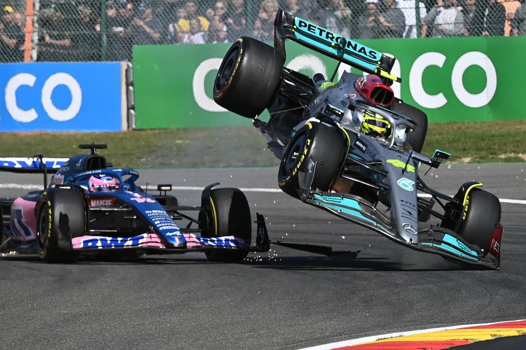 Mercedes driver Lewis Hamilton collided with Alpine's Fernando Alonso at the Belgian GP