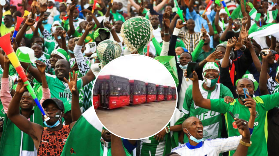 Super Eagles fans buses