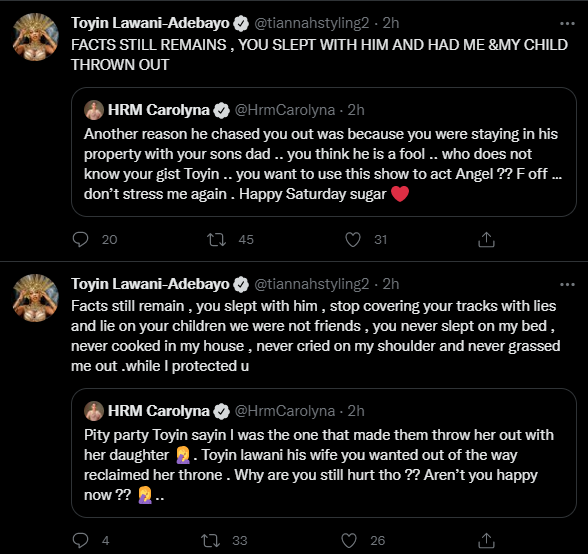 Carolyn Hutchings and Toyin Lawani drag each other on Twitter