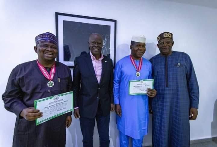 2 APC senators take National Awards to Tinubu. [Facebook:OpeyemiBamidele]