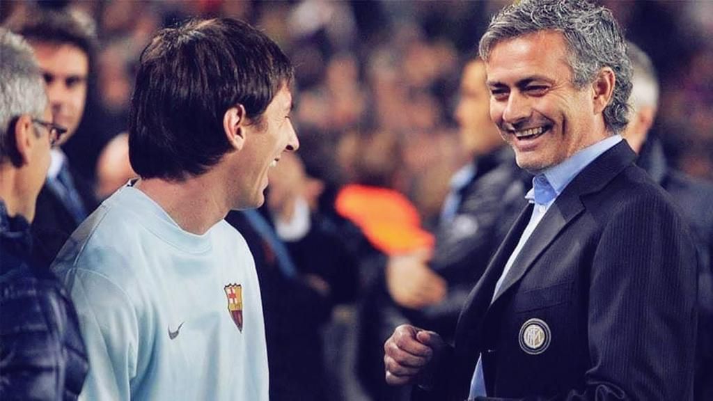 Lionel Messi and Jose Mourinho