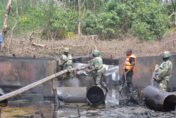 The Nigeria Navy destroyed some hidden illegal refineries in Burutu Local Council Area of Delta State [guardian]