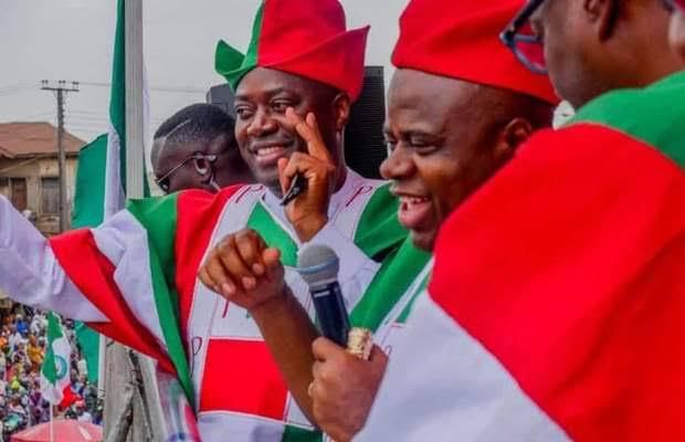 Governor Seyi Makinde at a PDP rally in Ibadan, Oyo State. [Twitter/@iboladele]