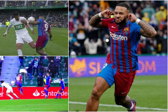 Depay converted a controversial penalty as Barcelona beat Elche 2-1