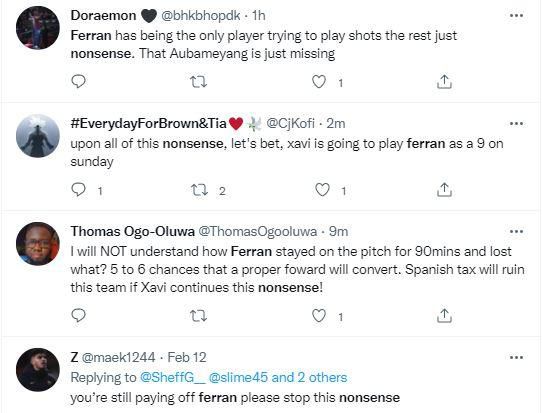 Tweeta about Ferran Torres for Barcelona against Napoli