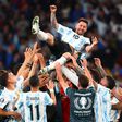Argentina players appreciates Lionel Messi after the match.